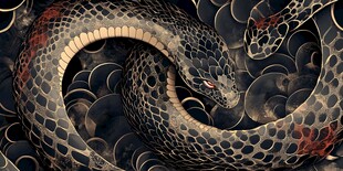 盘绕铜钱上的神秘花纹蛇