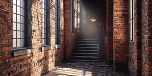 红砖小巷中的光影阶梯