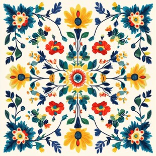 多彩花卉几何图案装饰画