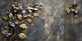 奢华金属花卉大理石墙面装饰