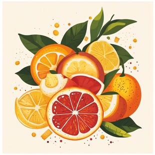柑橘类水果插画