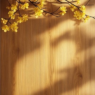 木质背景上的迎春花绽放