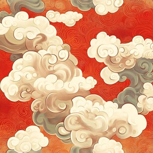 中式云纹红色背景图案