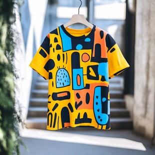 多彩几何图案儿童短袖T恤
