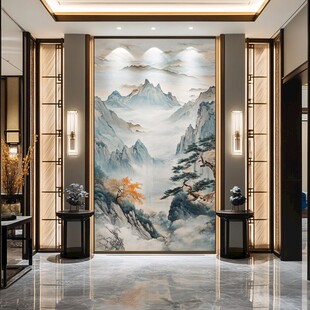中式玄关山水壁画装饰美