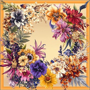 花卉环绕方形图案丝巾设计