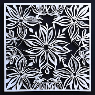 黑白剪纸花卉艺术图案