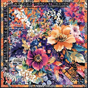 绚丽花卉图案时尚方巾