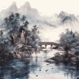 水墨山水间的静谧古桥