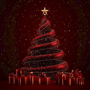 梦幻红色螺旋圣诞树与礼物