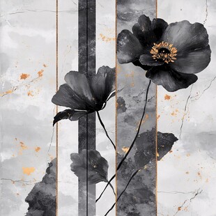 黑白花卉配金纹艺术画