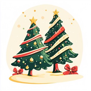 圣诞装饰双树插画