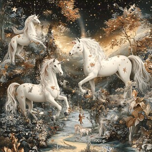 梦幻森林中的独角兽群像