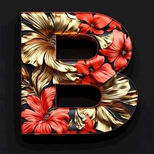 花卉装饰的立体字母B