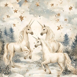 雪地中的梦幻独角兽群