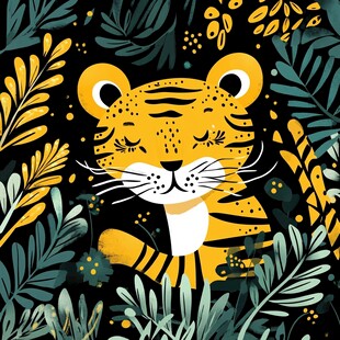 萌虎栖于繁茂绿植间