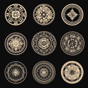 复古圆形花纹图案集合
