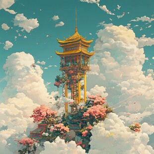 云中宝塔绽繁花奇幻景