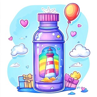 梦幻瓶中灯塔插画礼物情