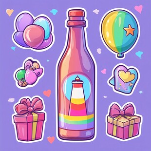 彩色瓶与节庆元素插画