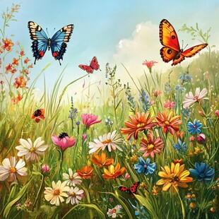 春日花丛中的蝶舞美景