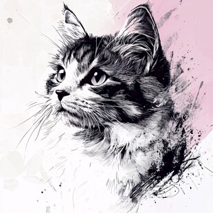 水墨风猫咪侧颜特写