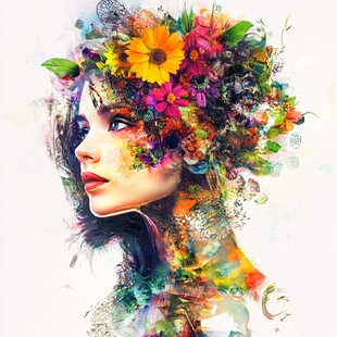 花饰少女的梦幻艺术肖像