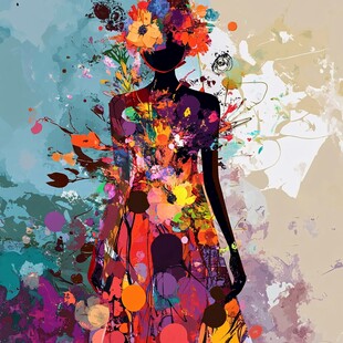多彩花卉剪影时尚女性形象