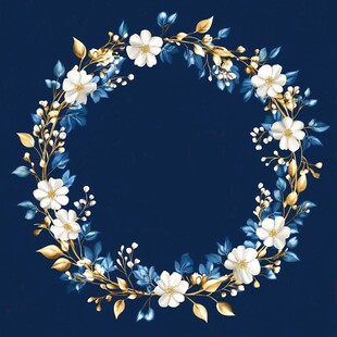蓝色花卉金叶装饰花环