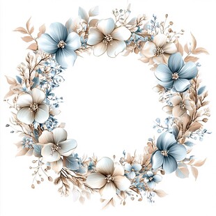 蓝白花卉花环装饰图案