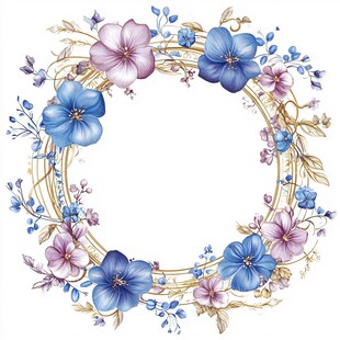 蓝紫花卉组成的精美花环