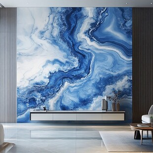 蓝色大理石纹客厅背景墙