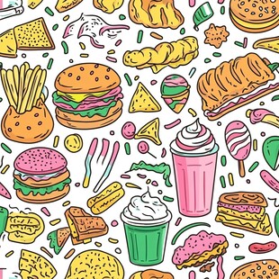 缤纷多彩的美味快餐插画