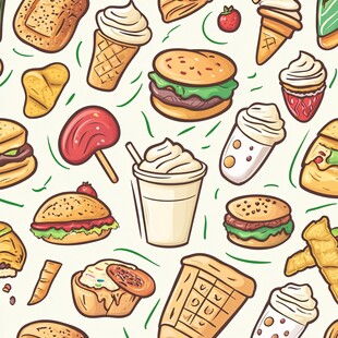 缤纷美味快餐插画图案