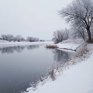 冬日河畔雪景
