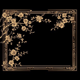 中式黑金花卉边框装饰图