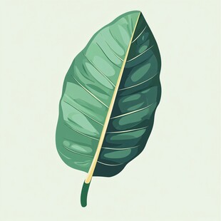 手绘绿色单叶片插画