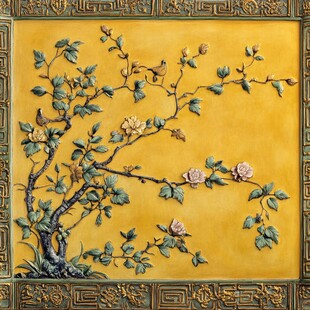 中式浮雕花鸟图饰