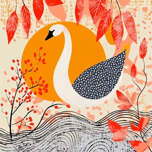 秋日天鹅插画艺术之美