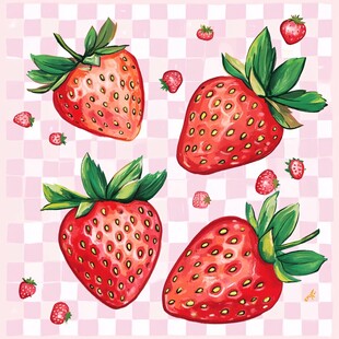 手绘草莓图案 清新可爱风