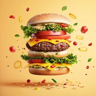 巨型美味汉堡的诱人瞬间