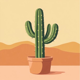 沙漠中的盆栽仙人掌