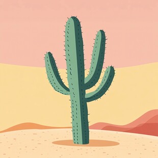 沙漠中的孤独仙人掌