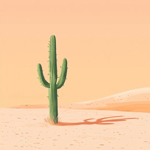 沙漠中的孤独仙人掌