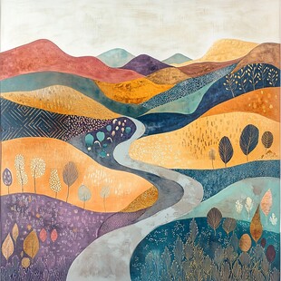 蜿蜒小径穿行多彩山丘