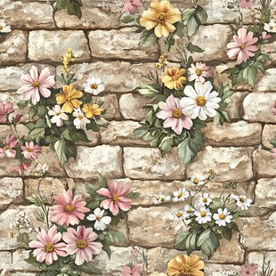 石墙花卉壁纸图案设计