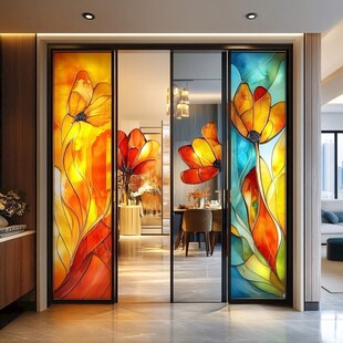 彩色花卉玻璃移门装饰