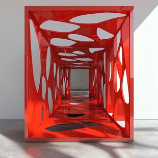 红色镂空通道艺术装置