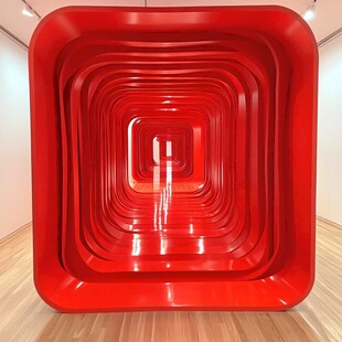 红色立体几何艺术装置