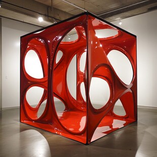 红色镂空立方体艺术装置